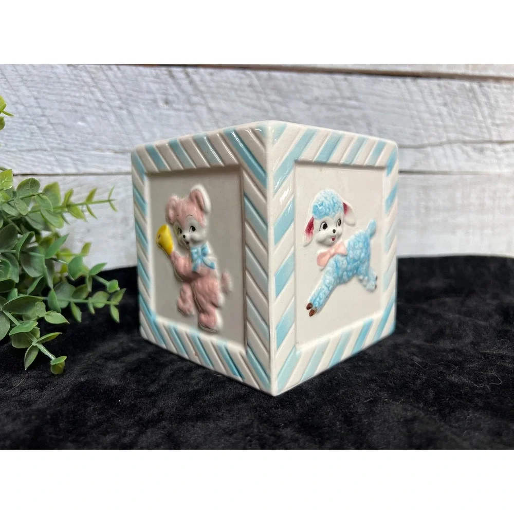 Vintage NAPCO Planter Animals * Square * Baby Pastel MCM